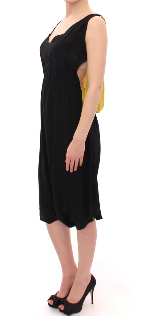 Lamberto Petri Black Yellow Silk Shift Sheath Coctail Dress - Luxe & Glitz