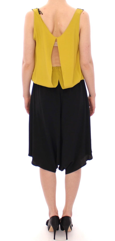 Lamberto Petri Black Yellow Silk Shift Sheath Coctail Dress - Luxe & Glitz