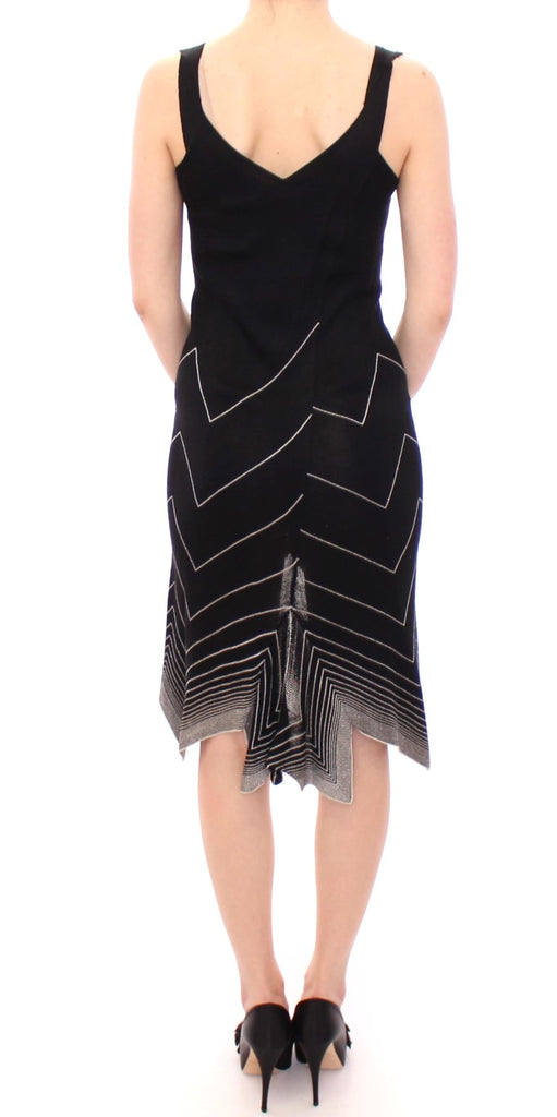 Alice Palmer Black White Low V Neck Knitted Cocktail Dress - Luxe & Glitz