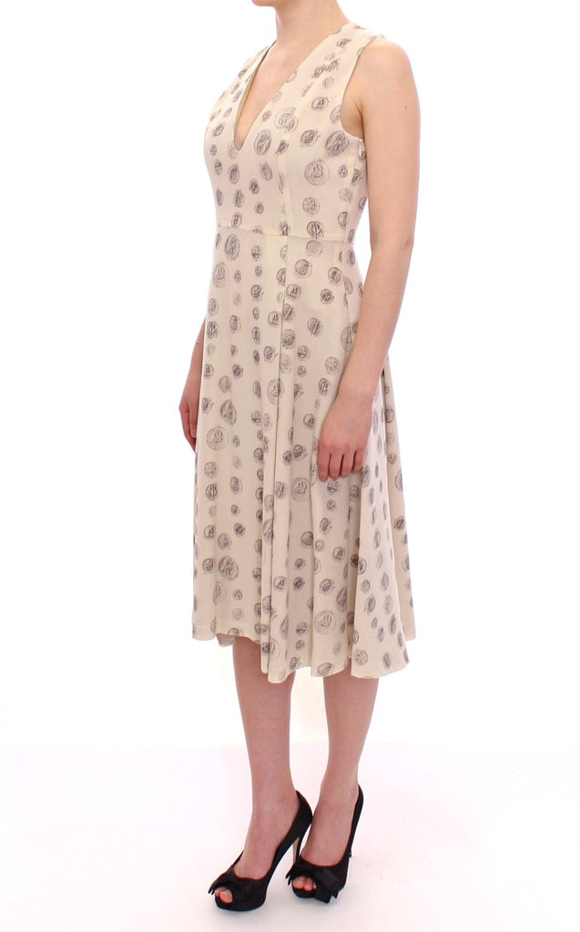 Andrea Incontri White Printed Shift V-neck Sheath Dress - Luxe & Glitz