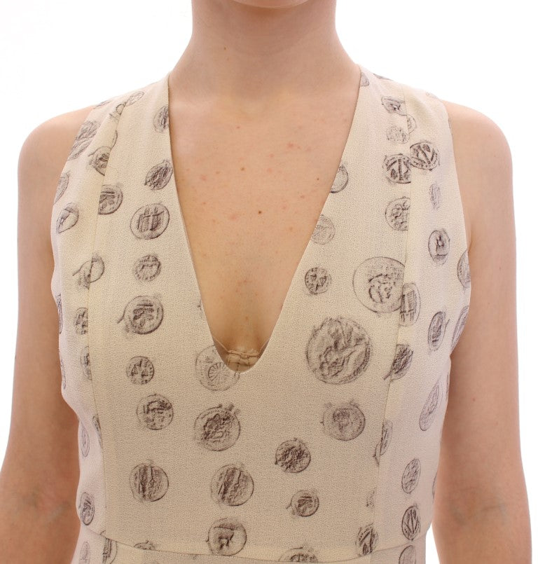 Andrea Incontri White Printed Shift V-neck Sheath Dress - Luxe & Glitz