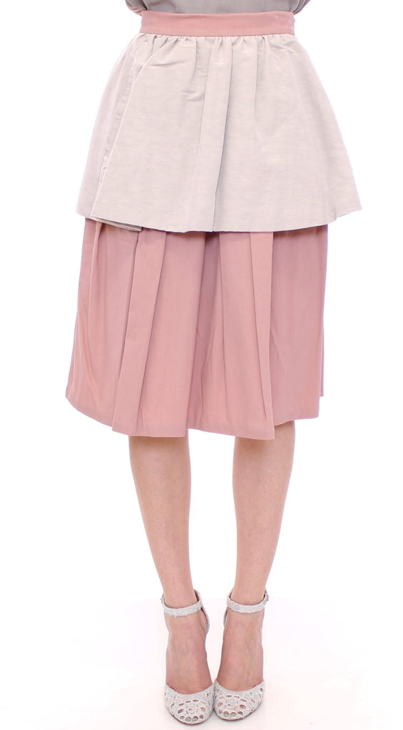 Comeforbreakfast Pink Gray Knee-Length Pleated Skirt - Luxe & Glitz