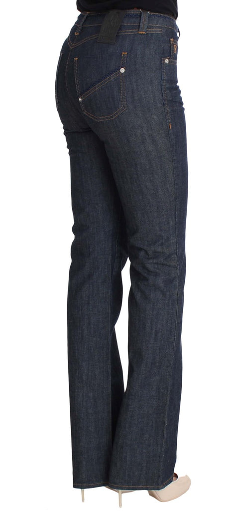 GF Ferre Blue Cotton Denim Flare Boot Cut Jeans - Luxe & Glitz