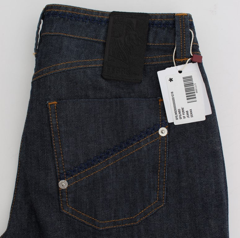 GF Ferre Blue Cotton Denim Flare Boot Cut Jeans - Luxe & Glitz