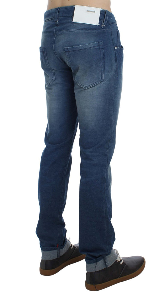 Acht Blue Wash Denim Cotton Stretch Slim Fit Jeans - Luxe & Glitz
