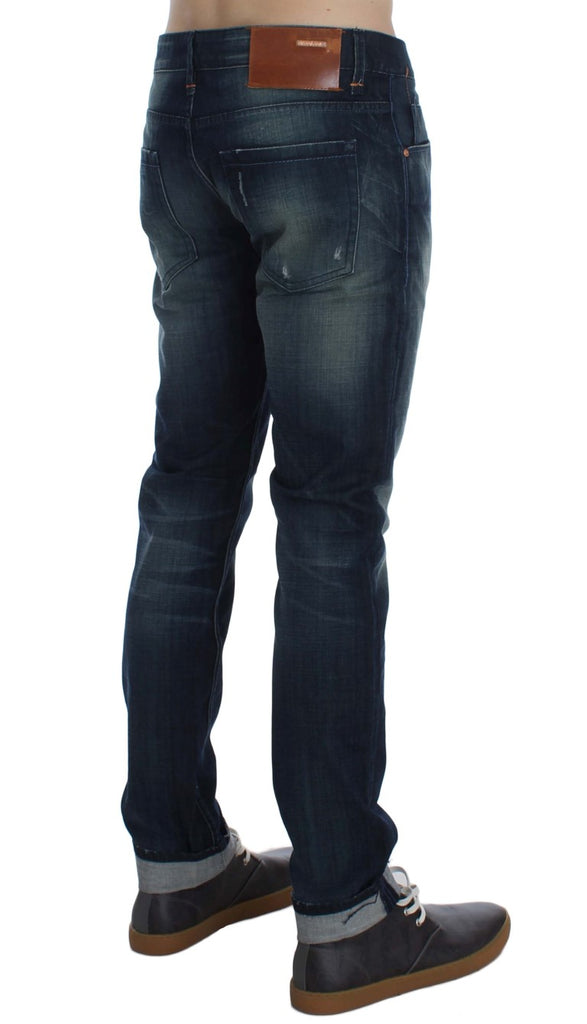 Acht Blue Wash Cotton Denim Slim Fit Jeans - Luxe & Glitz