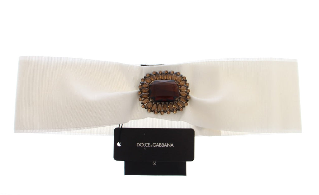 Dolce & Gabbana White Crystal Brass Wide Waist Runway Belt Dolce & Gabbana