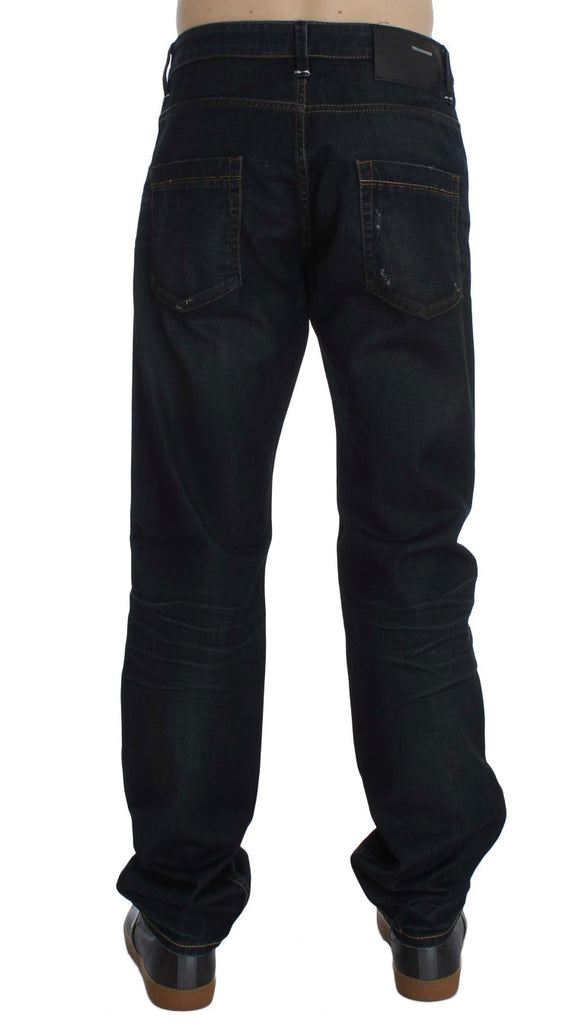 Acht Blue Wash Cotton Denim Straight Fit Jeans - Luxe & Glitz
