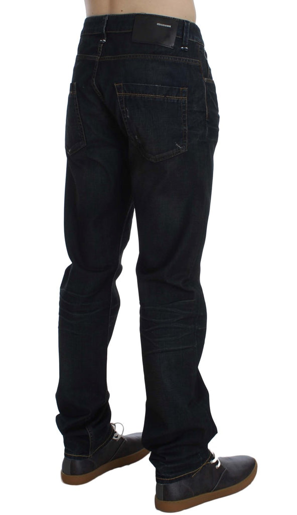 Acht Blue Wash Cotton Denim Straight Fit Jeans - Luxe & Glitz