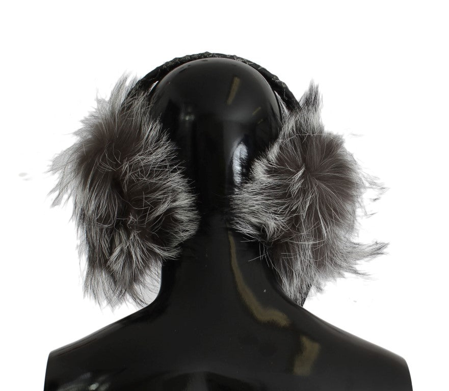 Dolce & Gabbana Gray Fox Fur Crystal Ear Muffs Dolce & Gabbana