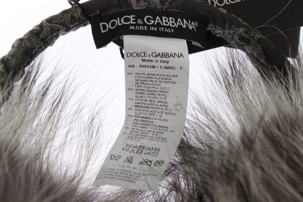 Dolce & Gabbana Gray Fox Fur Crystal Ear Muffs Dolce & Gabbana