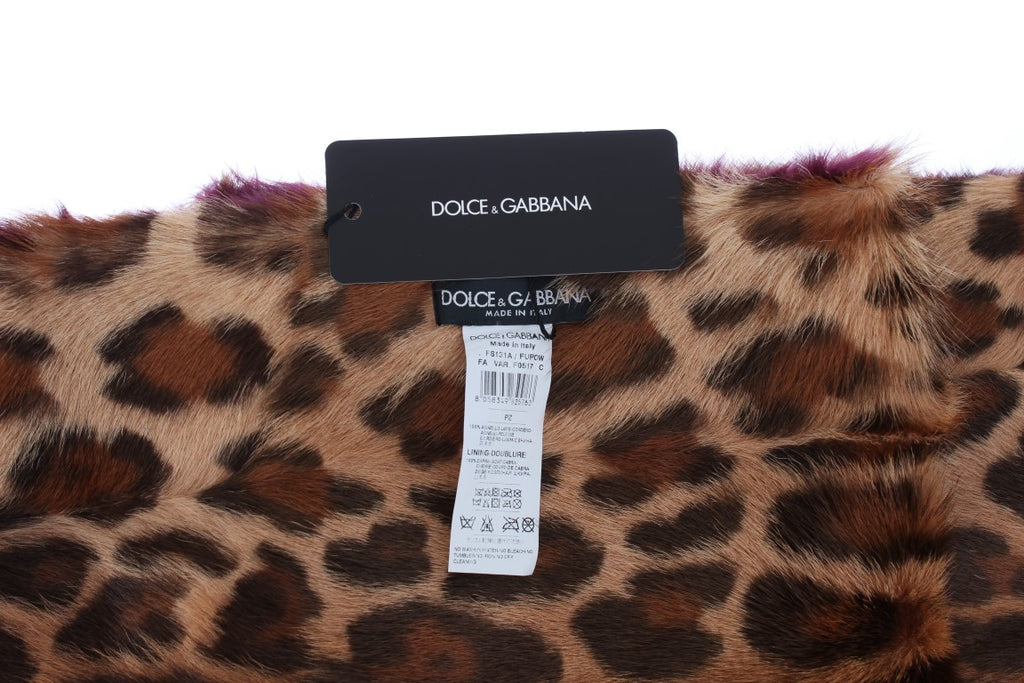 Dolce & Gabbana Purple Lamb Fur Leopard Print Scarf Dolce & Gabbana