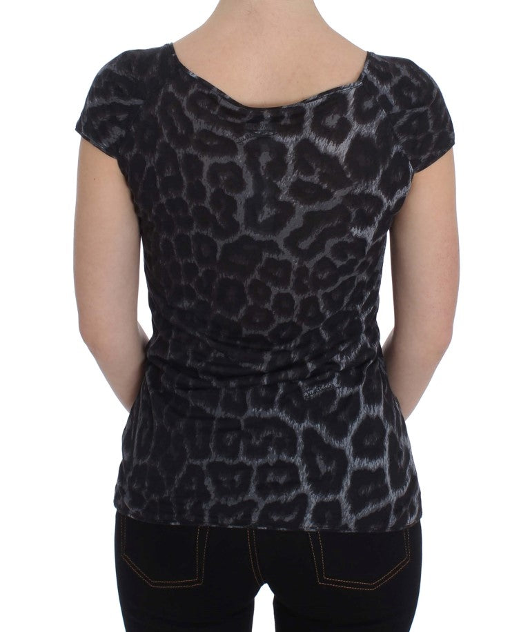 Cavalli Gray Leopard Modal T-Shirt Blouse Top - Luxe & Glitz