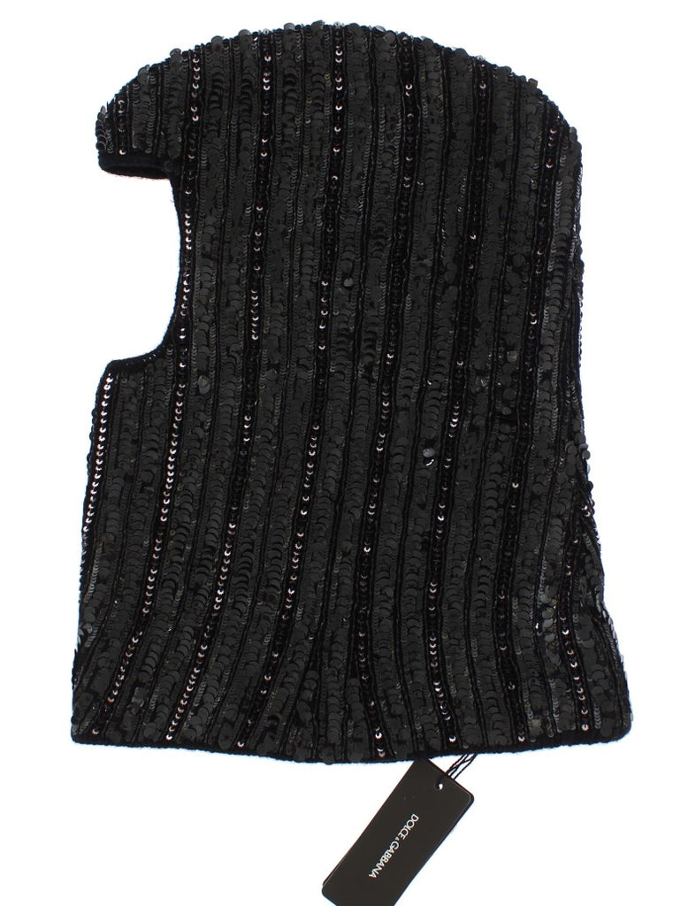 Dolce & Gabbana Black Knitted Sequin Hood Scarf Hat - Luxe & Glitz