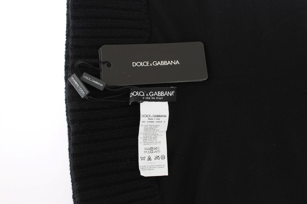 Dolce & Gabbana Black Knitted Sequin Hood Scarf Hat - Luxe & Glitz