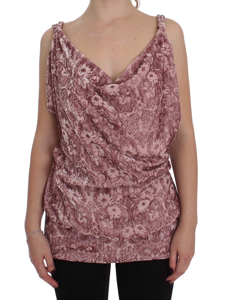 Exte Pink Floral Print Viscose Silk Blouse Top - Luxe & Glitz
