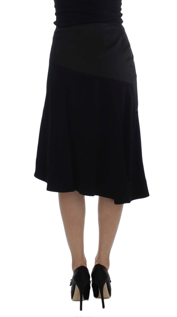 Exte Black Blue Cotton Stretch Straight Skirt - Luxe & Glitz