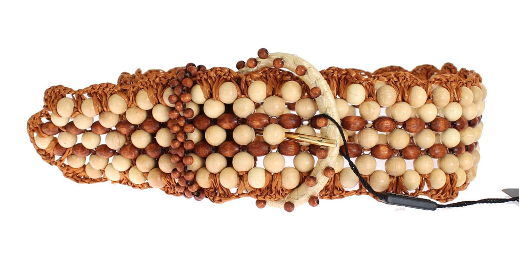 Dolce & Gabbana Brown Raffia Wood Beaded Wide Waist Belt - Luxe & Glitz