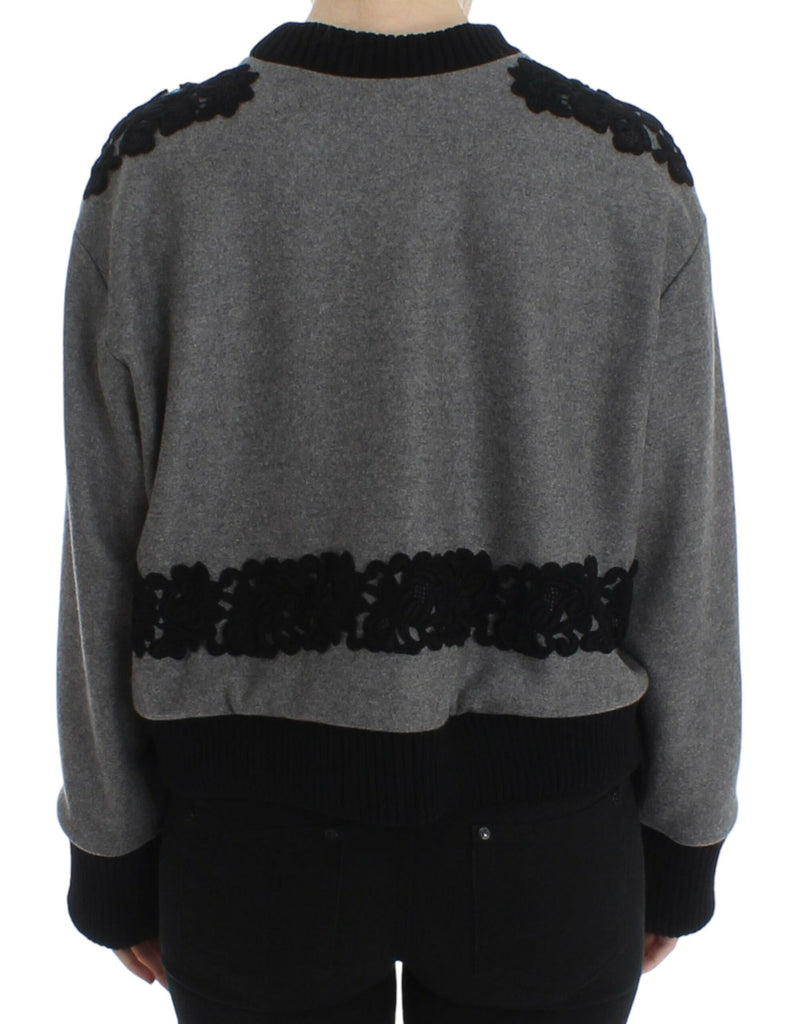 Dolce & Gabbana Gray Black Lace Wool Cashmere Sweater Dolce & Gabbana