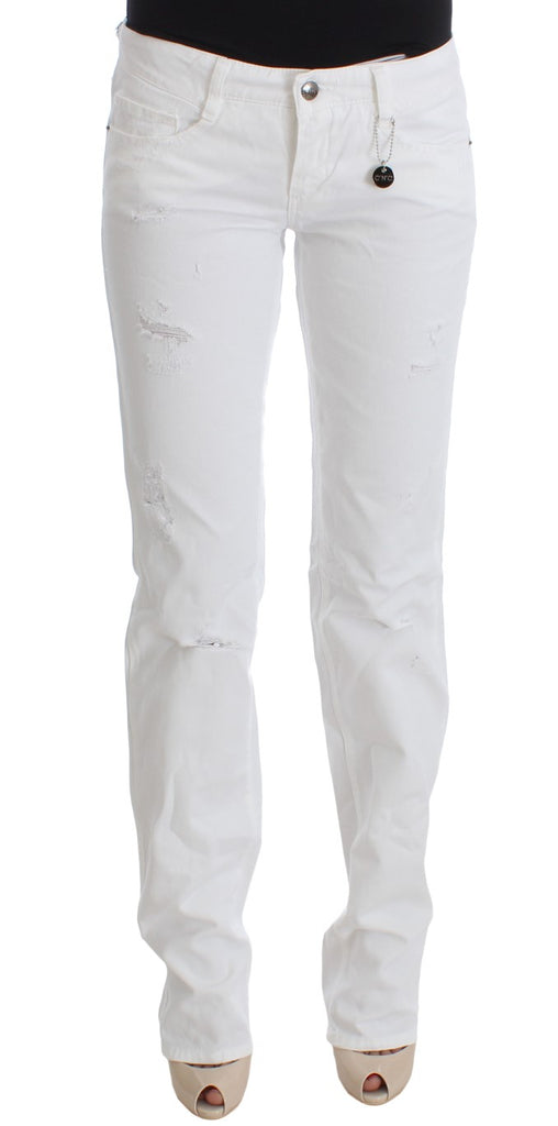 Costume National White Cotton Slim Fit Denim Bootcut Jeans - Luxe & Glitz
