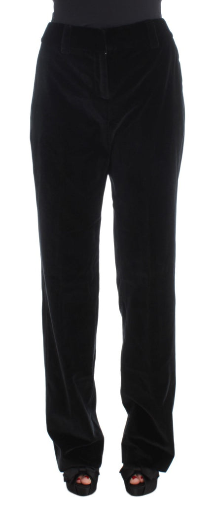 Ermanno Scervino Black Velvet Cotton Straight Legs Pants - Luxe & Glitz