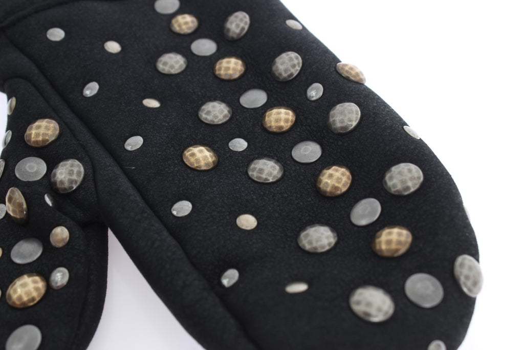 Dolce & Gabbana Gray Wool Shearling Studded Gloves - Luxe & Glitz