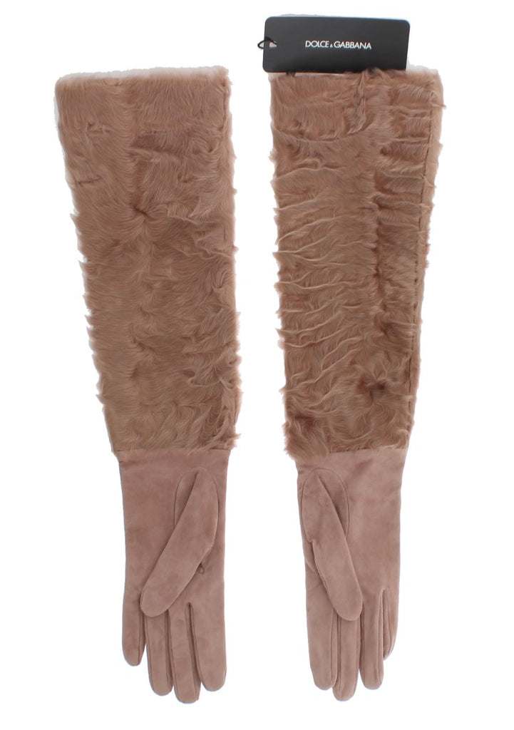 Dolce & Gabbana Beige Suede Xiangao Fur Elbow Gloves - Luxe & Glitz