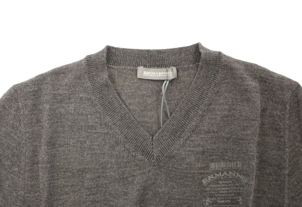 Ermanno Scervino Gray Wool Blend V-neck Pullover Sweater - Luxe & Glitz