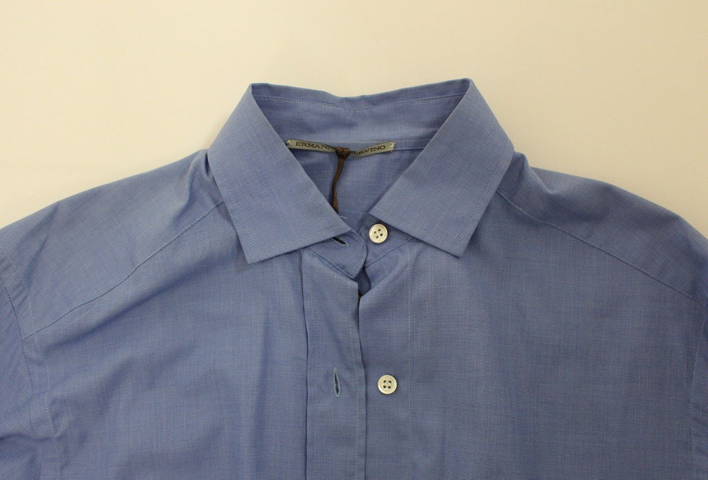 Ermanno Scervino Blue Cotton Dress Classic Fit Shirt - Luxe & Glitz