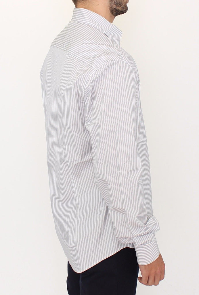 Ermanno Scervino White Gray Striped Regular Fit Casual Shirt - Luxe & Glitz