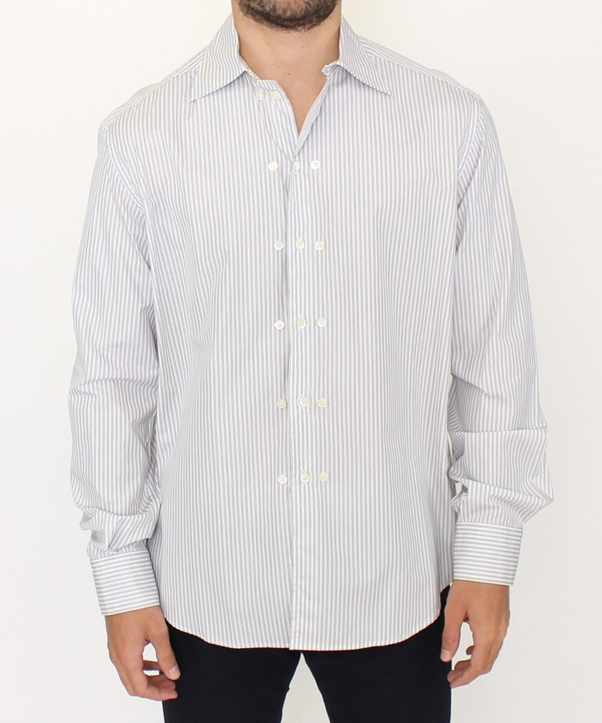 Ermanno Scervino White Gray Striped Regular Fit Casual Shirt - Luxe & Glitz