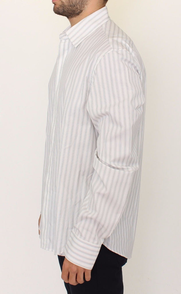 Ermanno Scervino White Black Striped Regular Fit Casual Shirt - Luxe & Glitz