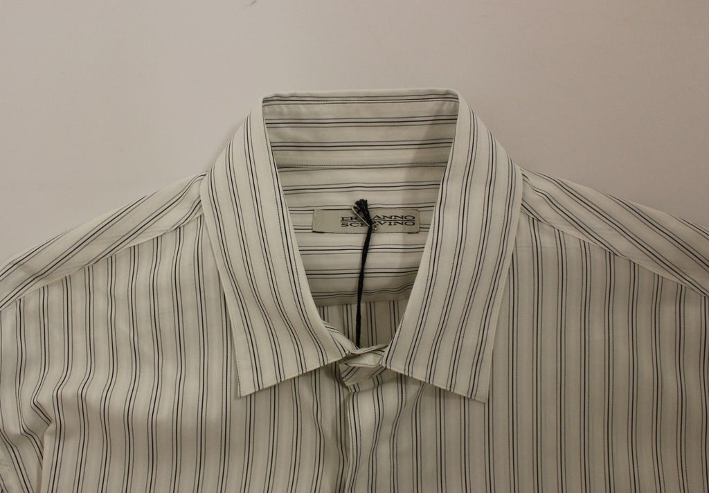 Ermanno Scervino White Black Striped Regular Fit Casual Shirt - Luxe & Glitz
