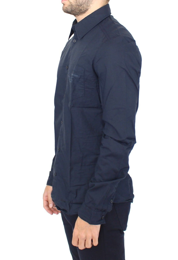 Ermanno Scervino Blue Cotton Casual Long Sleeve Shirt Top - Luxe & Glitz