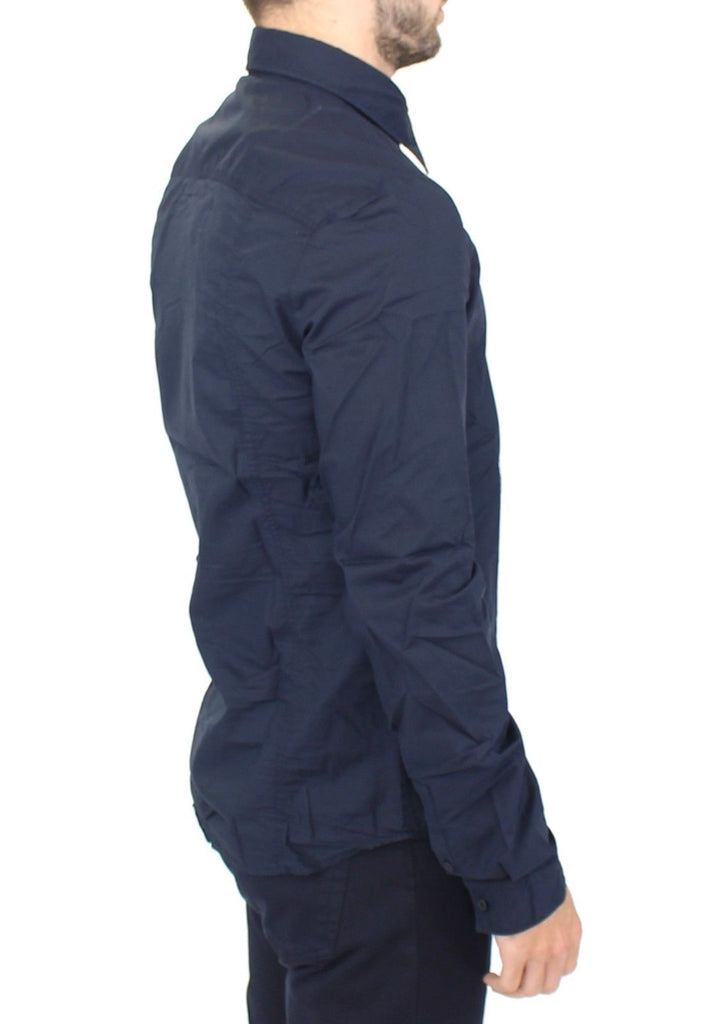 Ermanno Scervino Blue Cotton Casual Long Sleeve Shirt Top - Luxe & Glitz