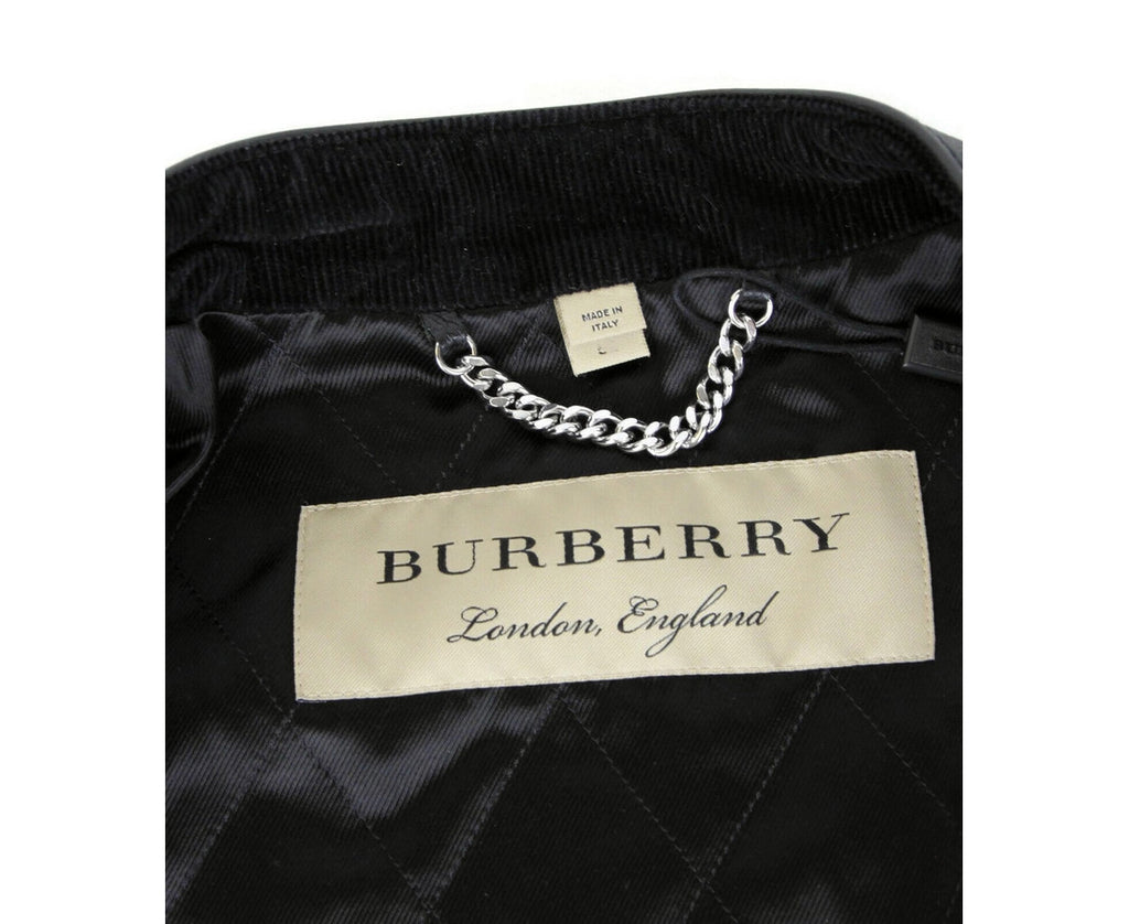 Burberry Burberry Men's Black Leather Diamond Quilted Biker Jacket Burberry