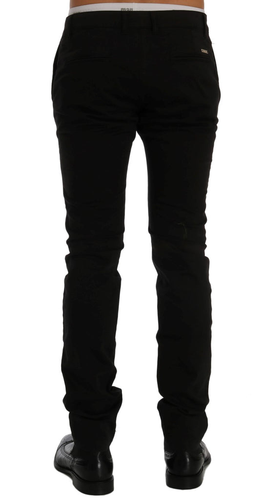 GF Ferre Black Cotton Stretch Chinos Pants - Luxe & Glitz