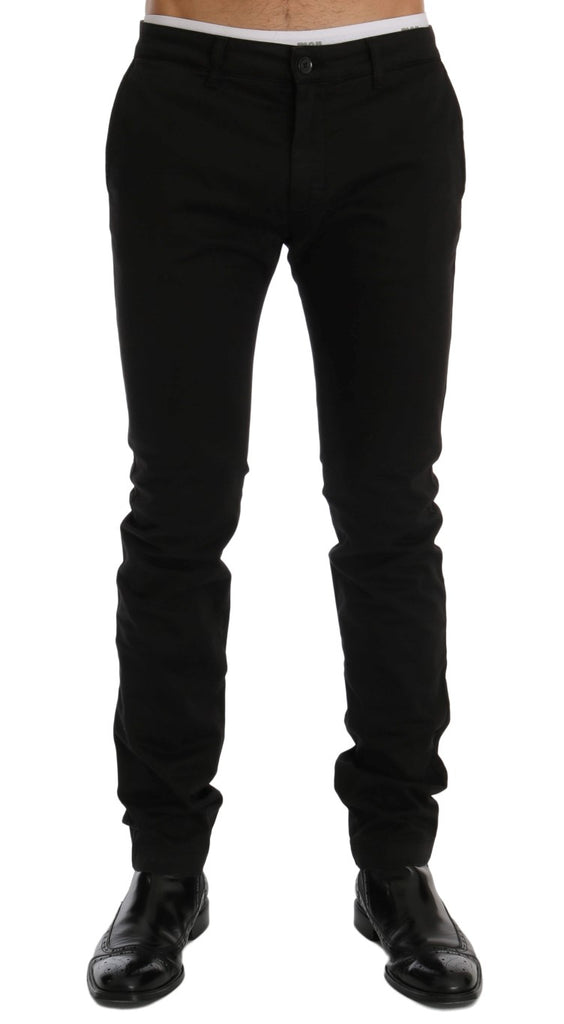 GF Ferre Black Cotton Stretch Chinos Pants - Luxe & Glitz