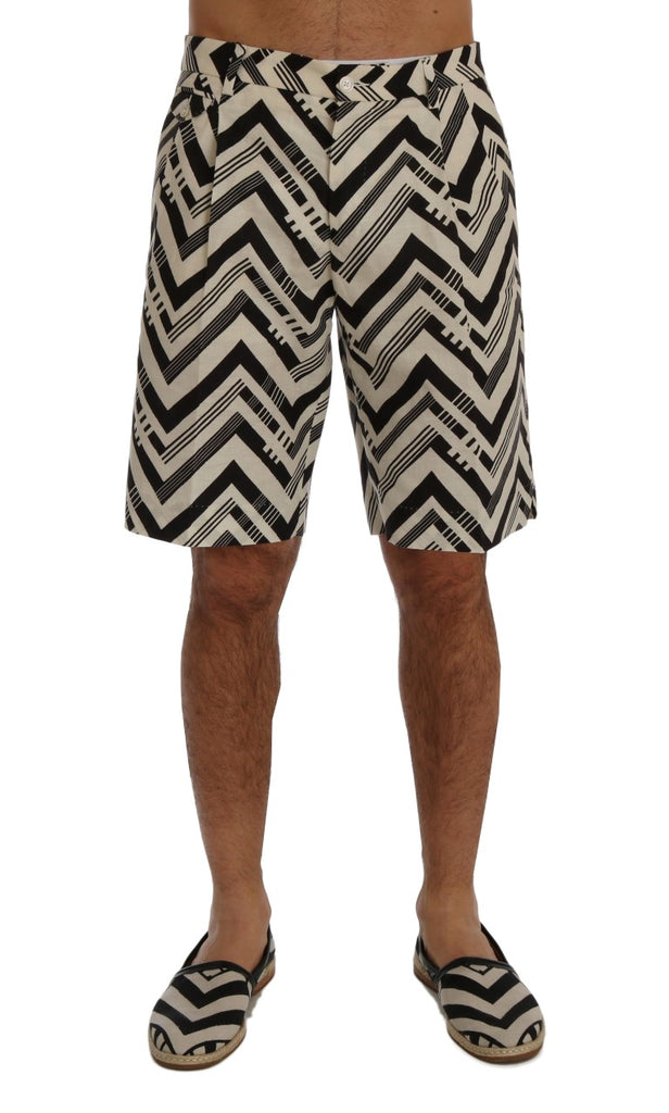 Dolce & Gabbana White Black Striped Cotton Linen Shorts - Luxe & Glitz