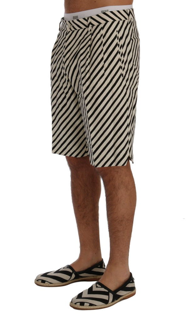 Dolce & Gabbana White Black Striped Hemp Casual Shorts - Luxe & Glitz