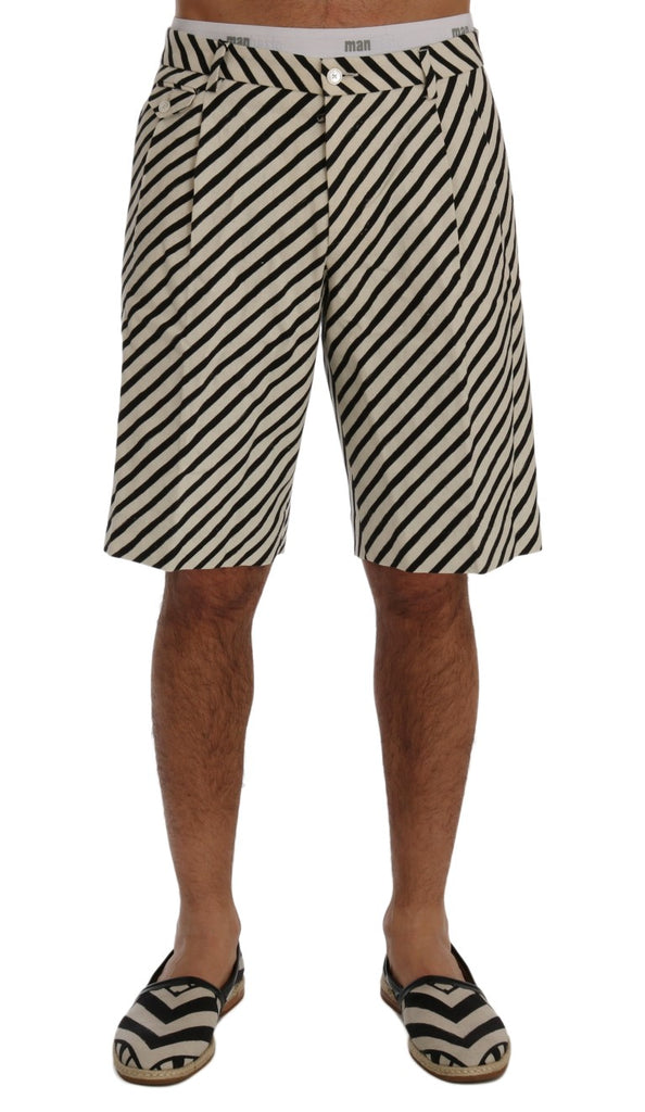 Dolce & Gabbana White Black Striped Hemp Casual Shorts - Luxe & Glitz