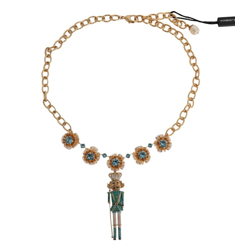 Dolce & Gabbana Gold Brass Handpainted Crystal Floral Necklace Dolce & Gabbana