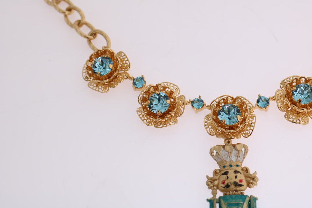 Dolce & Gabbana Gold Brass Handpainted Crystal Floral Necklace Dolce & Gabbana