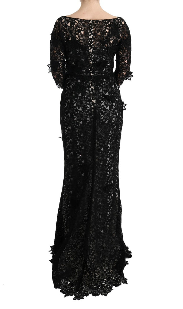 Dolce & Gabbana Black Cotton Silk Floral Long Dress - Luxe & Glitz