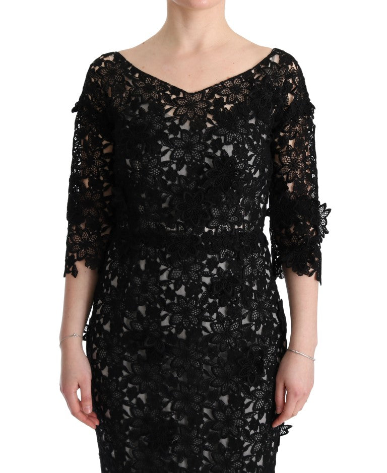 Dolce & Gabbana Black Cotton Silk Floral Long Dress - Luxe & Glitz