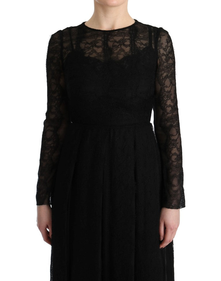 Dolce & Gabbana Black Floral Lace Sheath Silk Dress - Luxe & Glitz