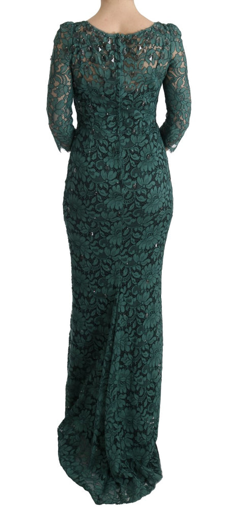 Dolce & Gabbana Green Floral Crystal Ricamo Sheath Dress - Luxe & Glitz