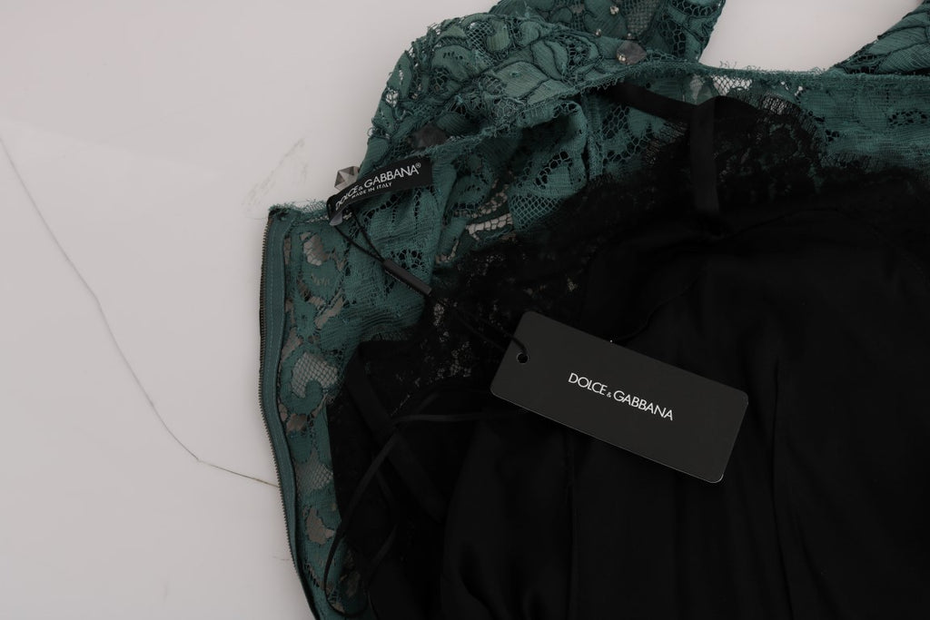 Dolce & Gabbana Green Floral Crystal Ricamo Sheath Dress - Luxe & Glitz