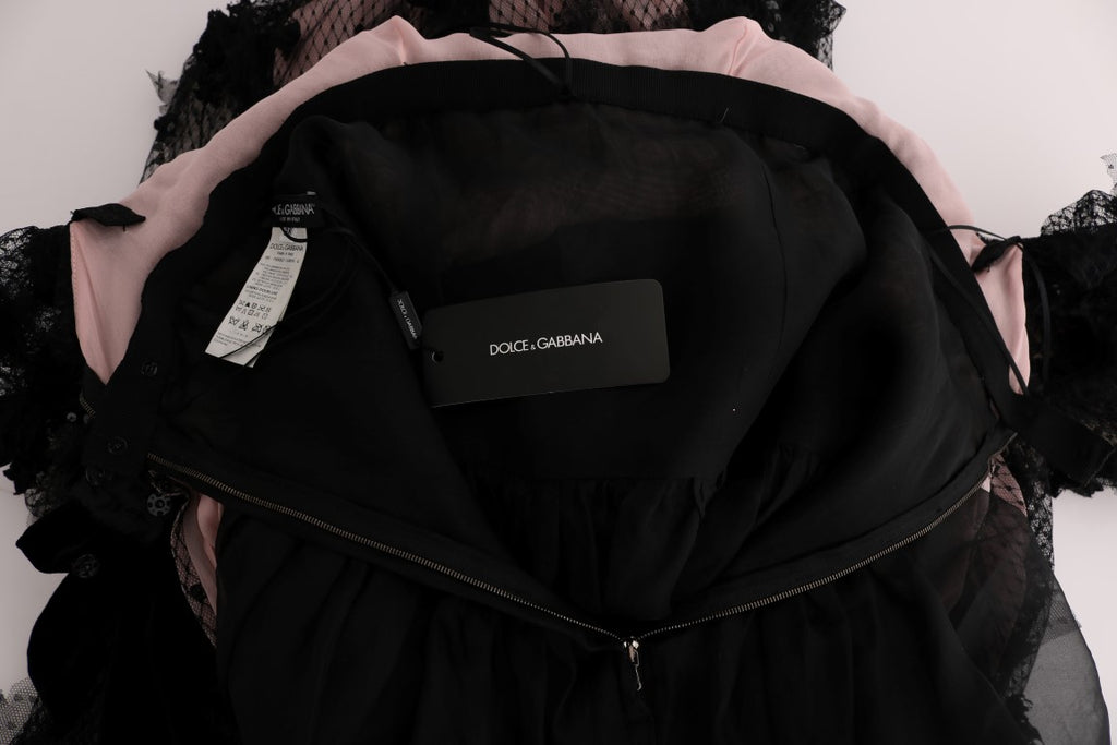Dolce & Gabbana Black Pink Silk Applique Shift Dress - Luxe & Glitz