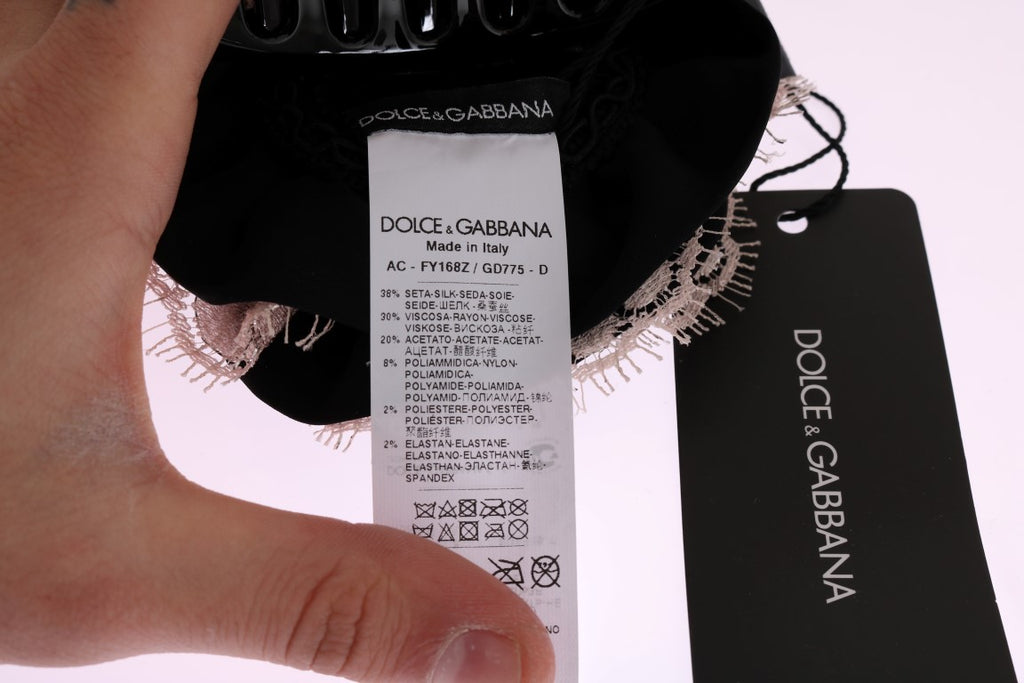 Dolce & Gabbana Black Silk Pink Floral Lace Hair Claw - Luxe & Glitz